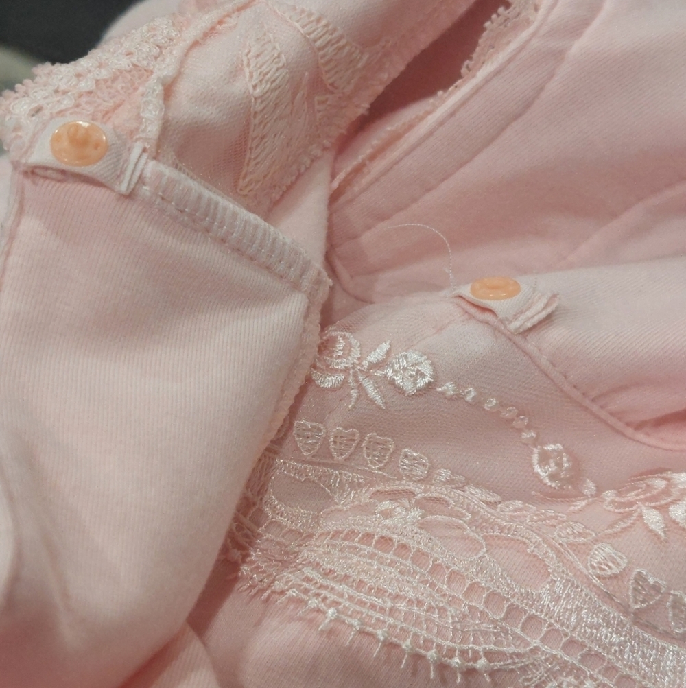 Vintage Tuba Collection Pink Lace Robe Kimono Sleeve Scalloped Trim Size S - Picture 11 of 12